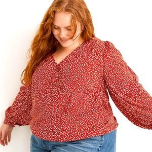 Madewell- Kinston Side-Button Wrap Top in Park Picnic Red, Size 3X